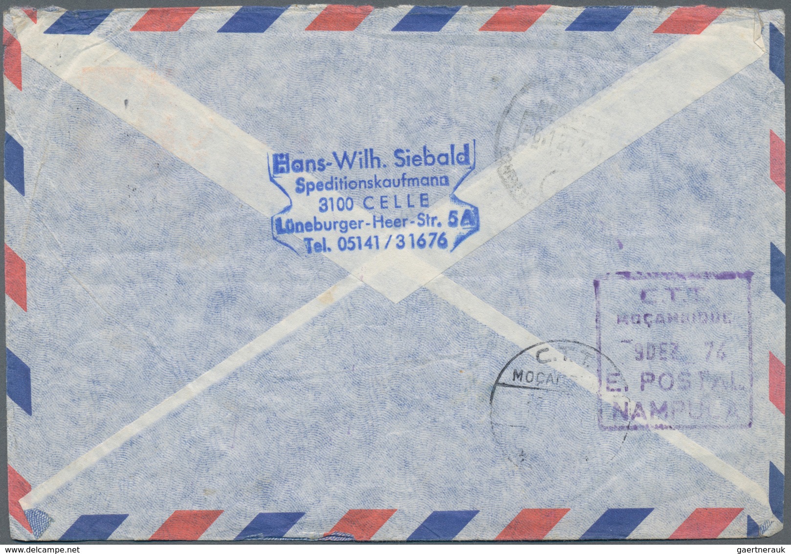 Katastrophenpost: 1974, Airmail Cover Sent From CELLE To Mocambique. With Crash Mark "RETRIEVED FROM - Andere & Zonder Classificatie