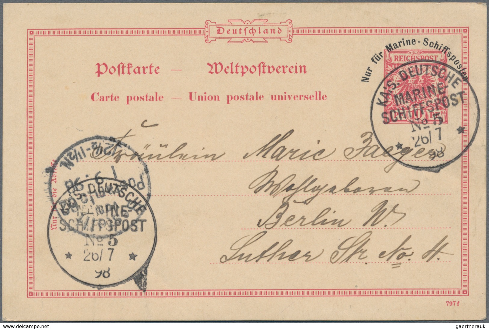 Deutsche Schiffspost - Marine: 1898, Zwei GA-Karten "Nur Für Marine-Schiffsposten" (1 X Mit Div. Kle - Otros & Sin Clasificación