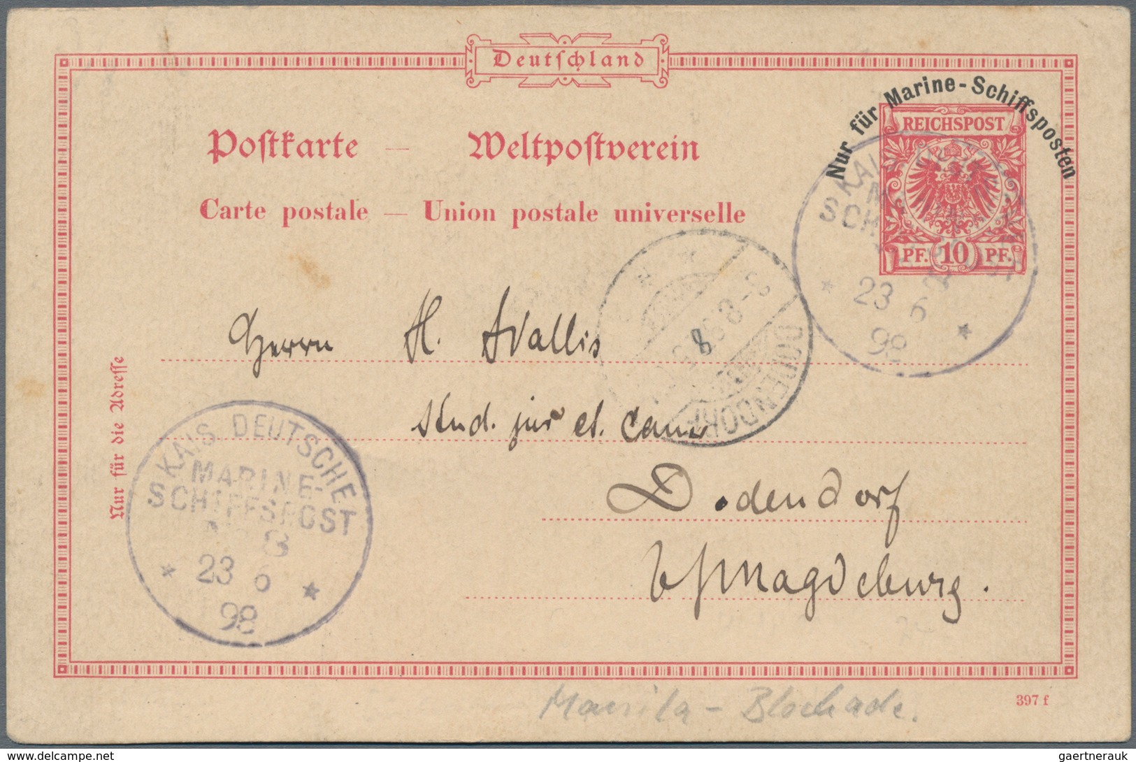 Deutsche Schiffspost - Marine: 1898, Zwei GA-Karten "Nur Für Marine-Schiffsposten" (1 X Mit Div. Kle - Other & Unclassified