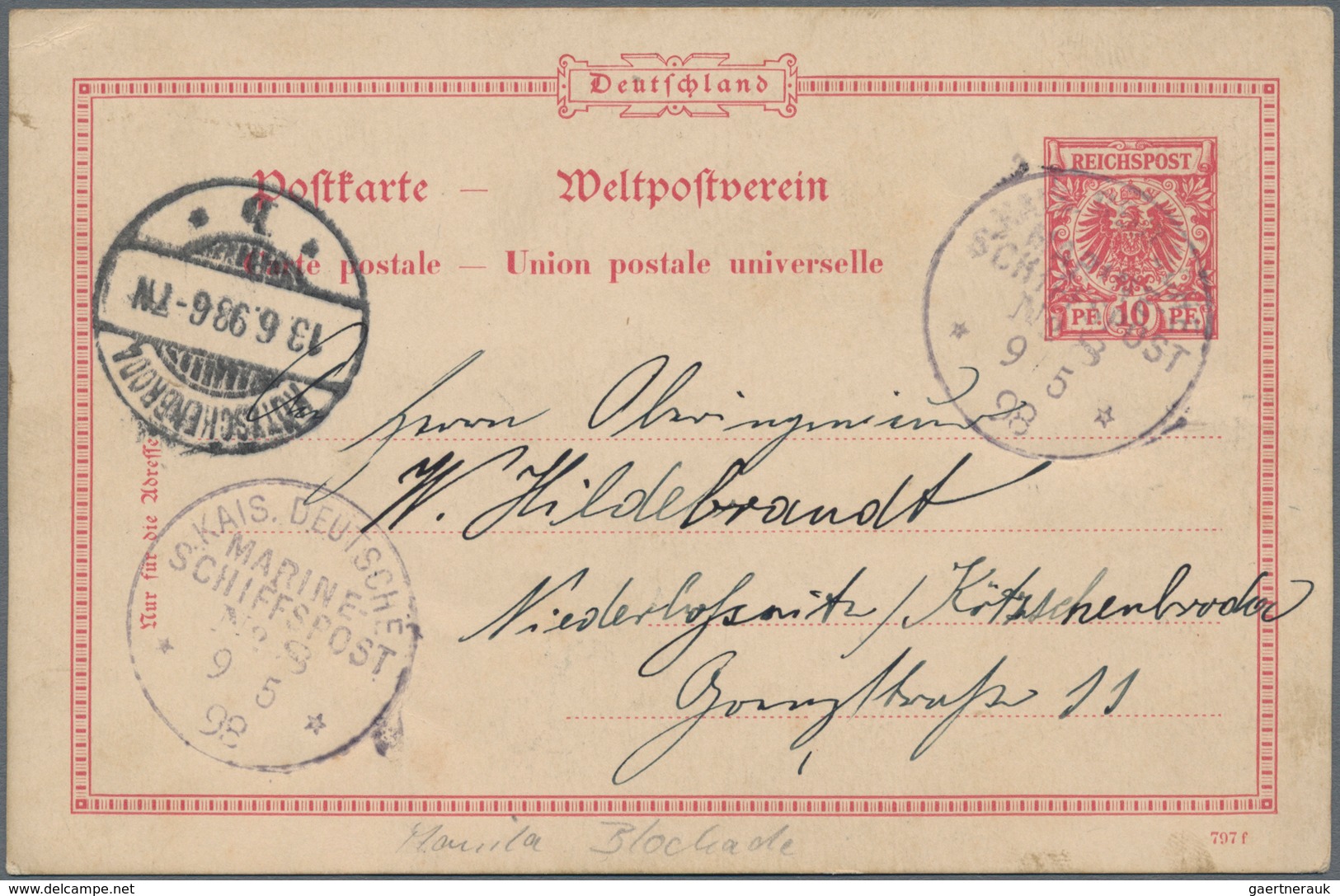 Deutsche Schiffspost - Marine: 1898, 10 Pfg GA-Karte Bzw. 10 Pfg.-Kartenbrief (leichter Querbug) Der - Otros & Sin Clasificación