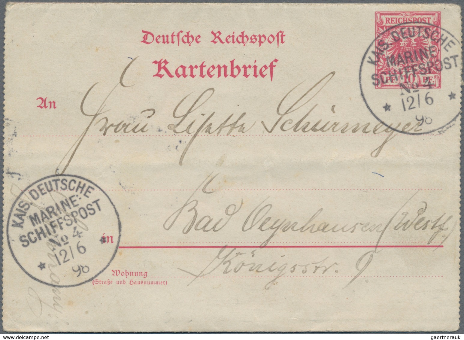 Deutsche Schiffspost - Marine: 1898, 10 Pfg GA-Karte Bzw. 10 Pfg.-Kartenbrief (leichter Querbug) Der - Otros & Sin Clasificación