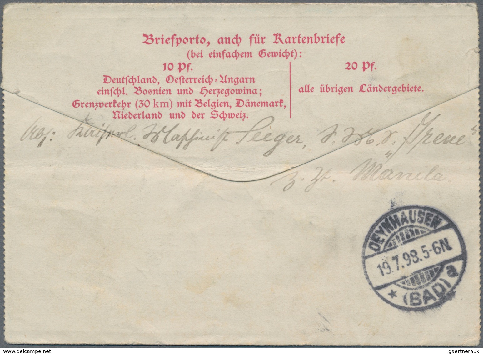 Deutsche Schiffspost - Marine: 1898, 10 Pfg GA-Karte Bzw. 10 Pfg.-Kartenbrief (leichter Querbug) Der - Otros & Sin Clasificación