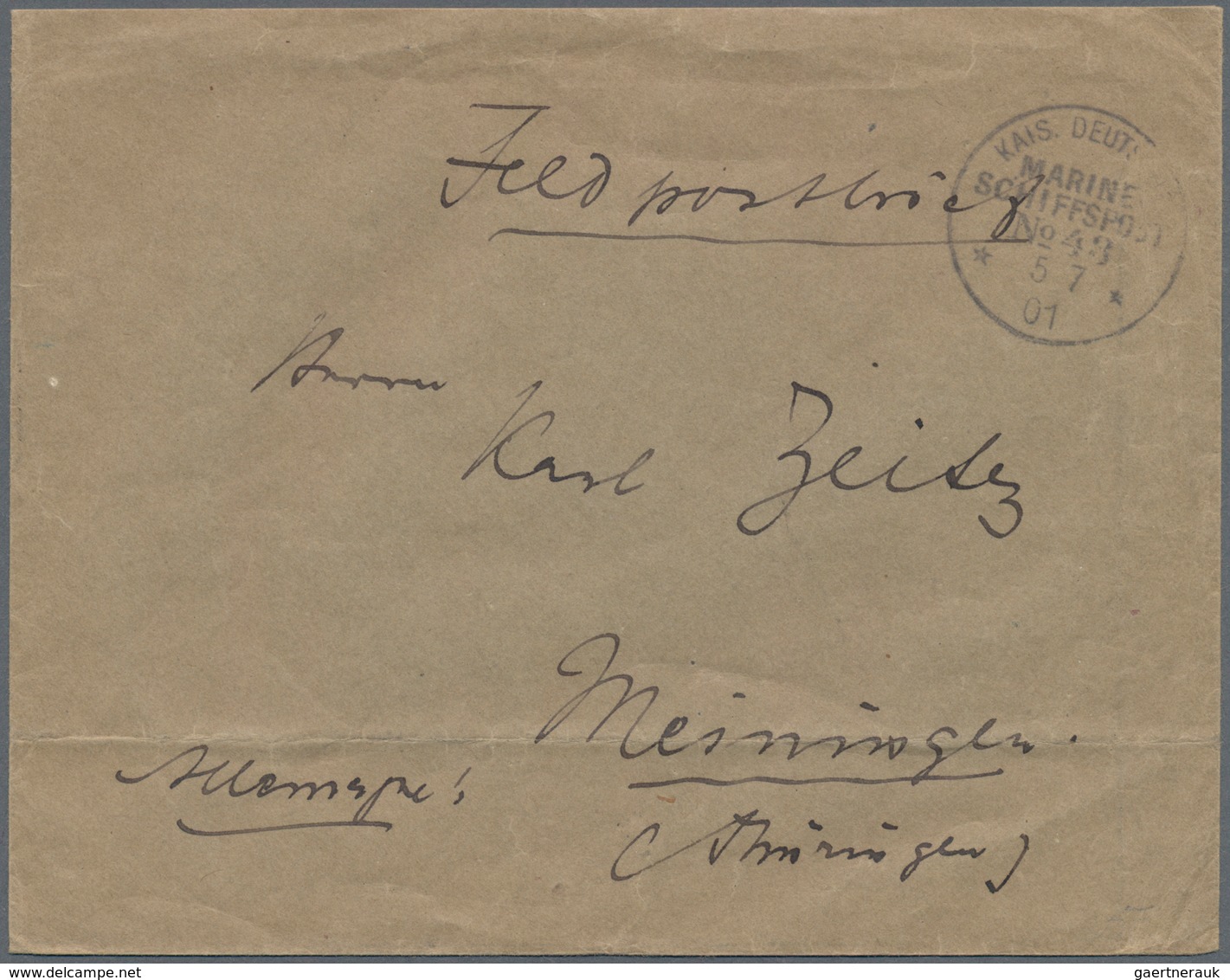 Deutsche Schiffspost - Marine: 1900/01, MSP No. 4 (Irene) Auf Jap. UPU Karte N. Winzig, MSP No. 43 ( - Other & Unclassified