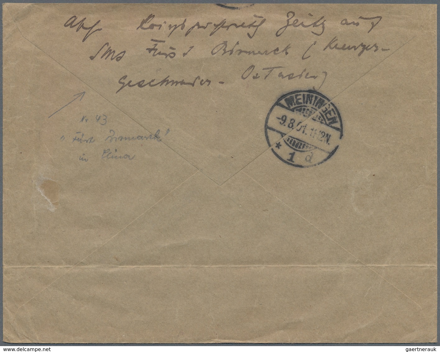 Deutsche Schiffspost - Marine: 1900/01, MSP No. 4 (Irene) auf jap. UPU Karte n. Winzig, MSP No. 43 (