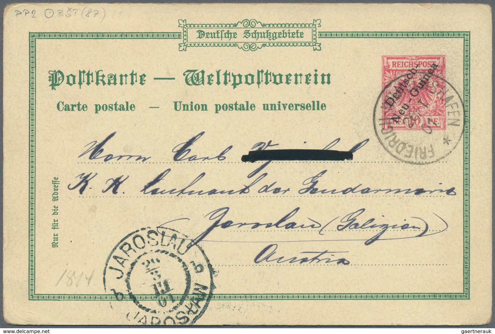 Deutsche Schiffspost - Marine: 1900/01, MSP No. 4 (Irene) auf jap. UPU Karte n. Winzig, MSP No. 43 (