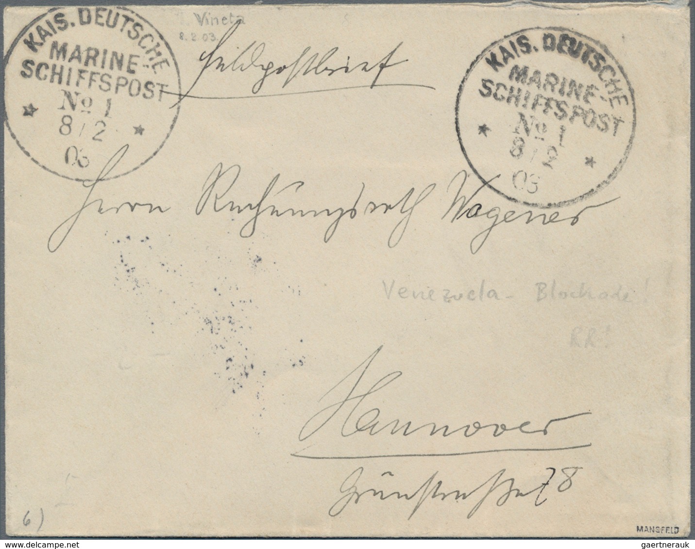 Deutsche Schiffspost - Marine: 1903 (8.2.) FP-Brief Eines Besatzungsmitgliedes Des Gr. Kreuzers SMS - Andere & Zonder Classificatie
