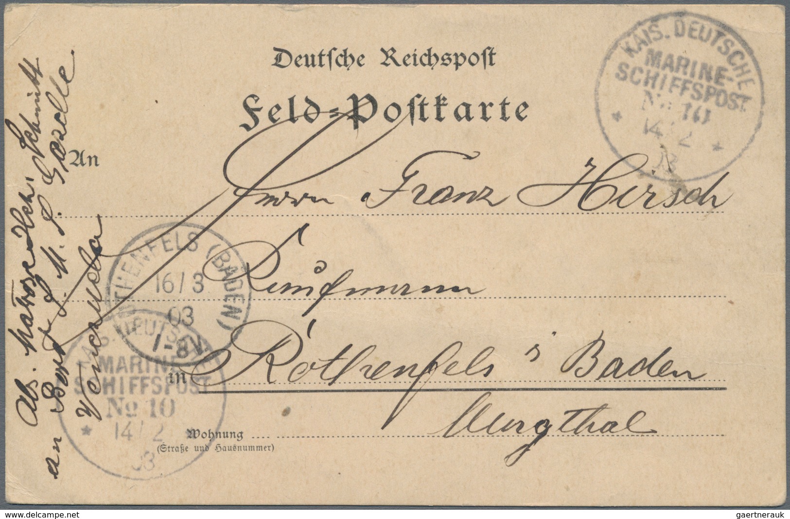 Deutsche Schiffspost - Marine: 1903 (14.2.), FP-Karte (Knitterspur) Eines Besatzungsmitgliedes Des K - Other & Unclassified