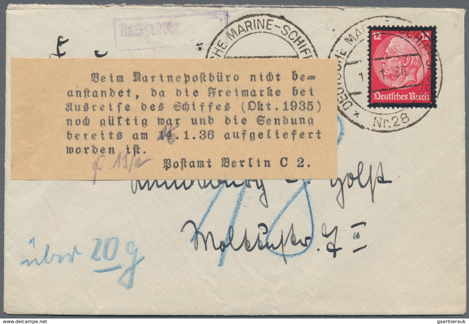 Deutsche Schiffspost - Marine: 1936, KARLSRUHE PROVISORIUM: 12 Pf Hindenburg Mit Trauerrand, Entwert - Andere & Zonder Classificatie