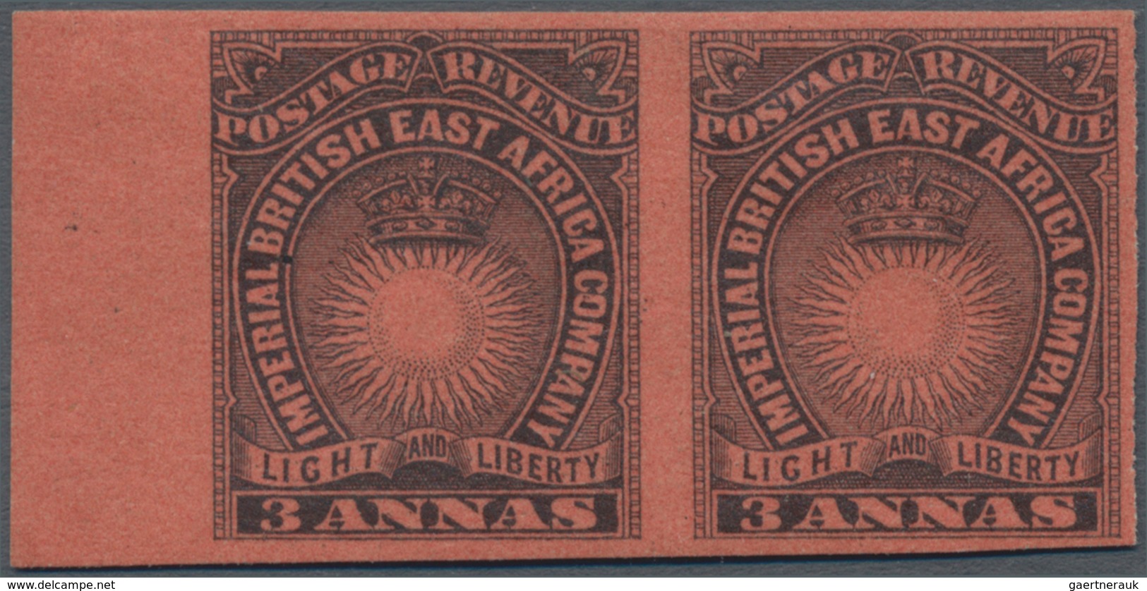 Britisch-Ostafrika Und Uganda: 1890-95 3a. Black On Bright Red, Left-hand Marginal Horizontal Pair, - East Africa & Uganda Protectorates