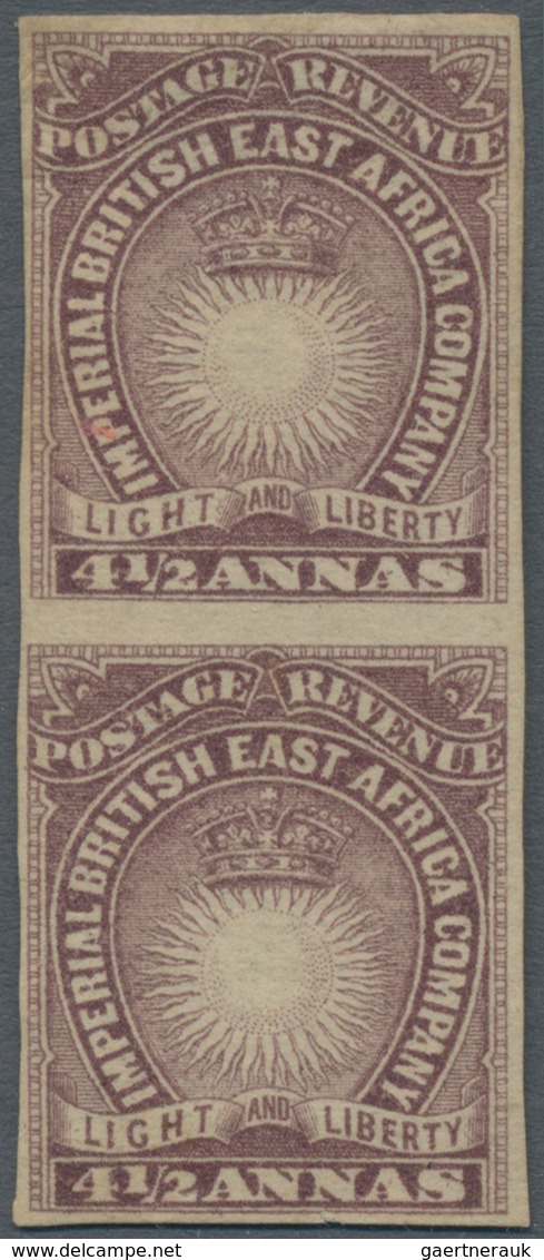 Britisch-Ostafrika Und Uganda: 1890-95 4½a. Brown-purple Vertical Pair, IMPERFORATED, Mounted Mint, - East Africa & Uganda Protectorates