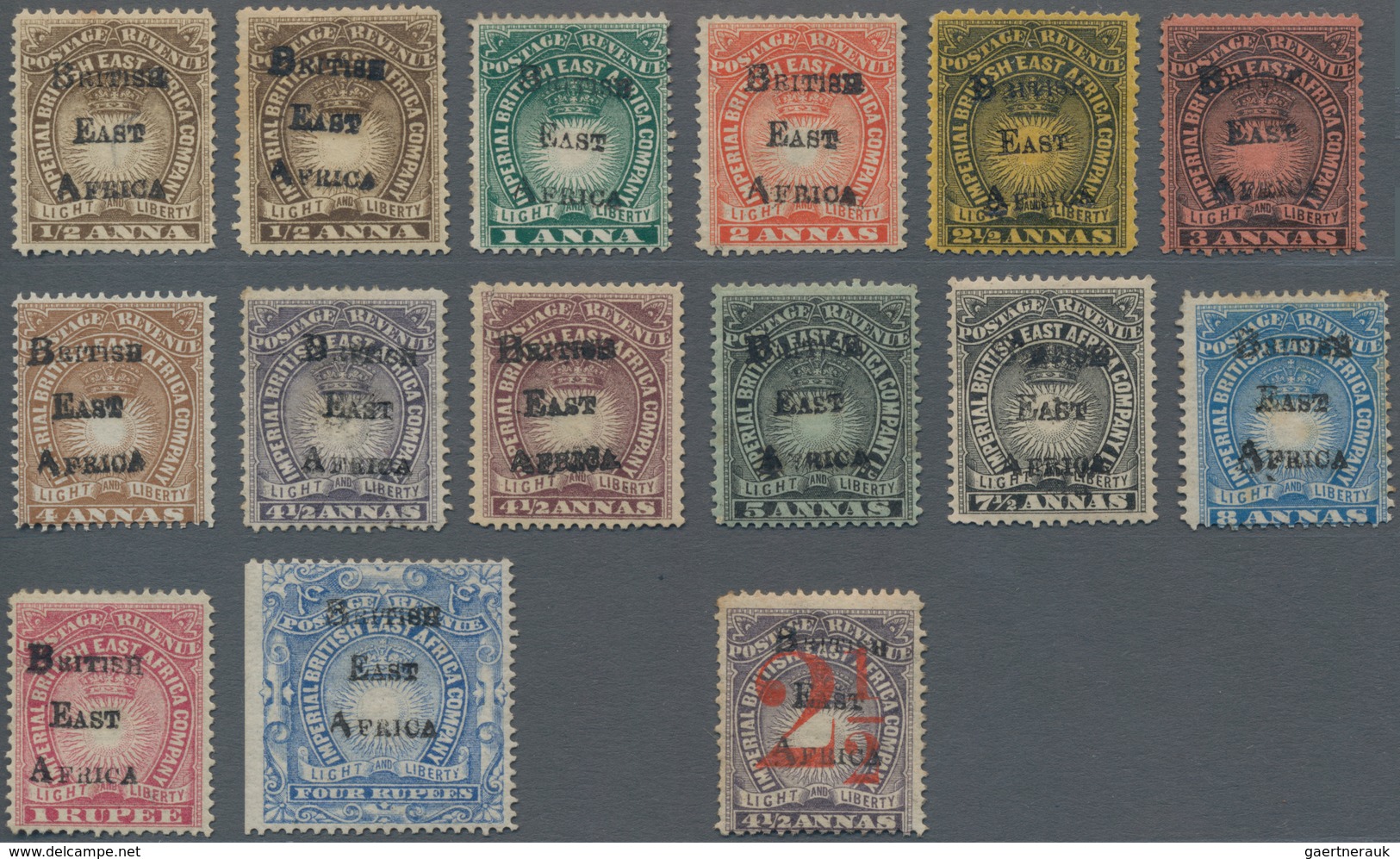 Britisch-Ostafrika Und Uganda: 1895 Short Set To 1r. Plus 4r. And The 2½ On 4½a., Plus Colour Shades - Protettorati De Africa Orientale E Uganda