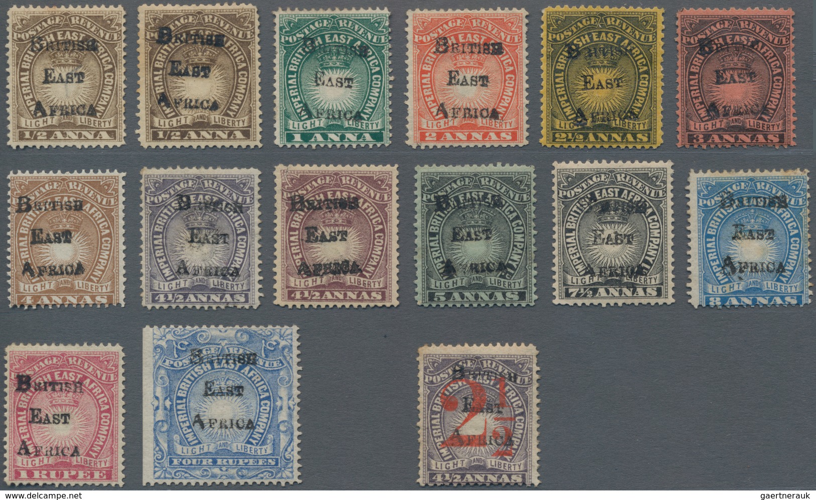 Britisch-Ostafrika Und Uganda: 1895 Short Set To 1r. Plus 4r. And The 2½ On 4½a., Plus Colour Shades - East Africa & Uganda Protectorates