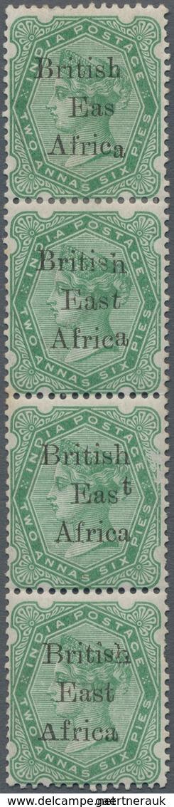 Britisch-Ostafrika Und Uganda: 1895-96 QV 2a6p. Yellow-green Vertical Strip Of Four, Overprint Varie - East Africa & Uganda Protectorates