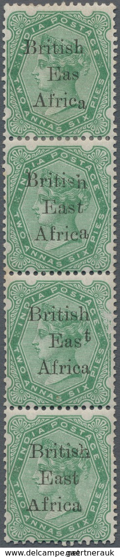 Britisch-Ostafrika Und Uganda: 1895-96 QV 2a6p. Yellow-green Vertical Strip Of Four, Overprint Varie - Protectoraten Van Oost-Afrika En Van Oeganda