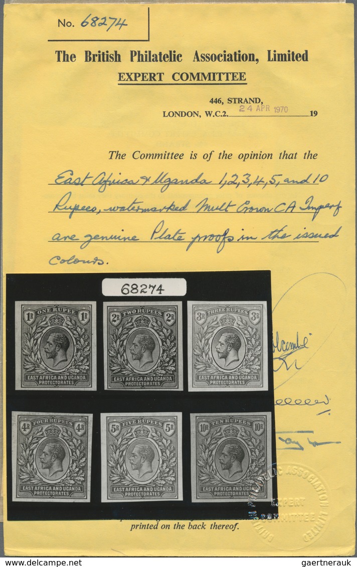 Britisch-Ostafrika Und Uganda: 1912-21 KGV. PLATE PROOFS Of Six Rupee Values (1r.-10r.), Imperf, Wat - East Africa & Uganda Protectorates