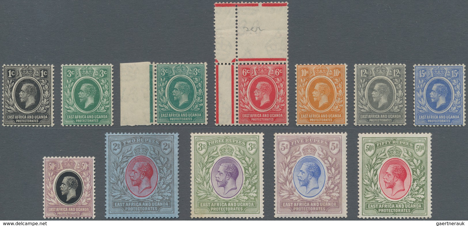 Britisch-Ostafrika Und Uganda: 1921 KGV. Complete Set Wmkd. Mult Script CA Plus 3c. In Blue-green, M - Protectorados De África Oriental Y Uganda