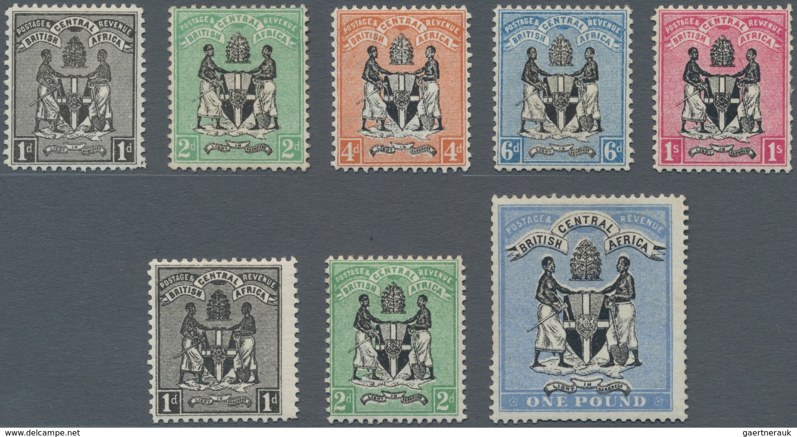Britisch-Zentralafrika: 1895-96 'Arms' Short Set Of Five To 1s. (no Wmk) Plus 1d., 2d. And £1 (with - Other & Unclassified