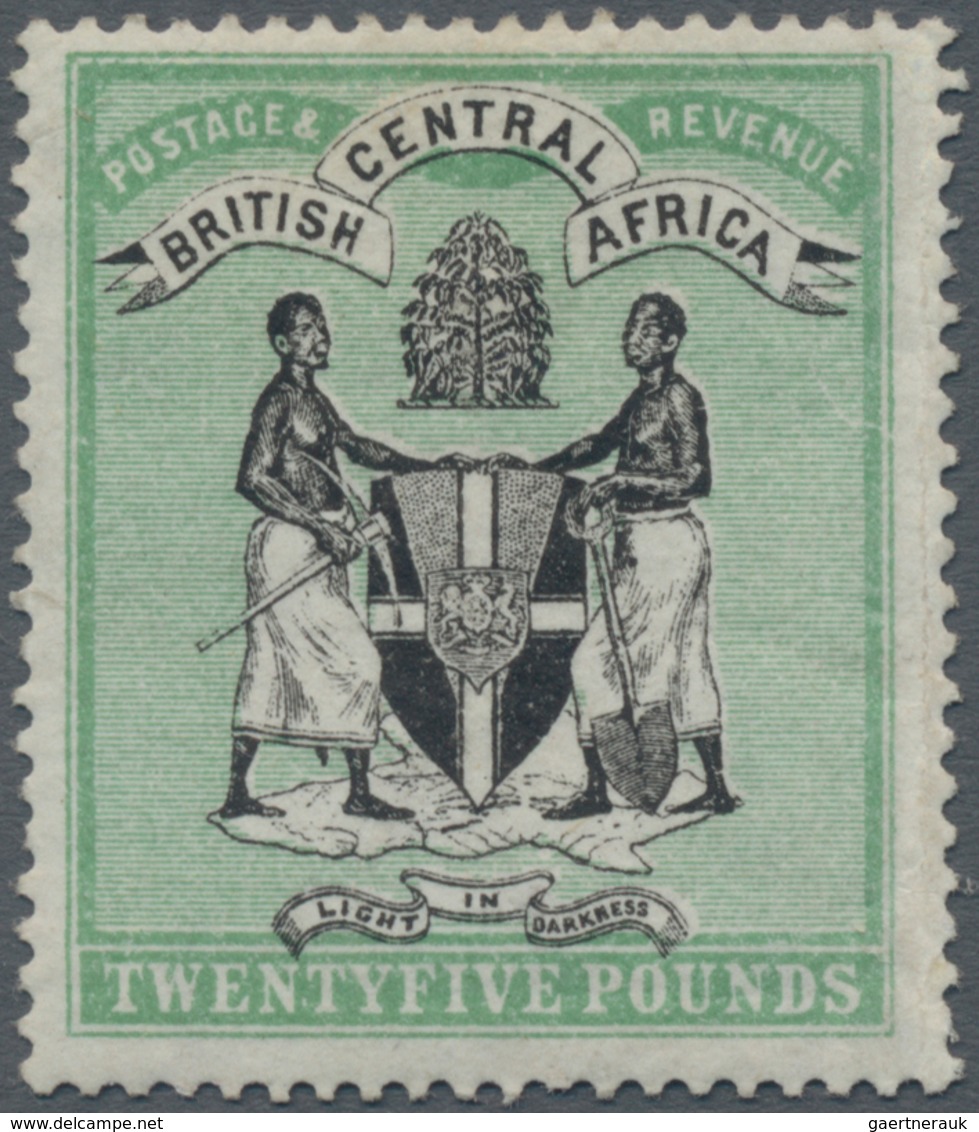 Britisch-Zentralafrika: 1896 'Coat Of Arms' £25 Black & Green, Wmk Crown CC, Mint Lightly Hinged, Fr - Andere & Zonder Classificatie