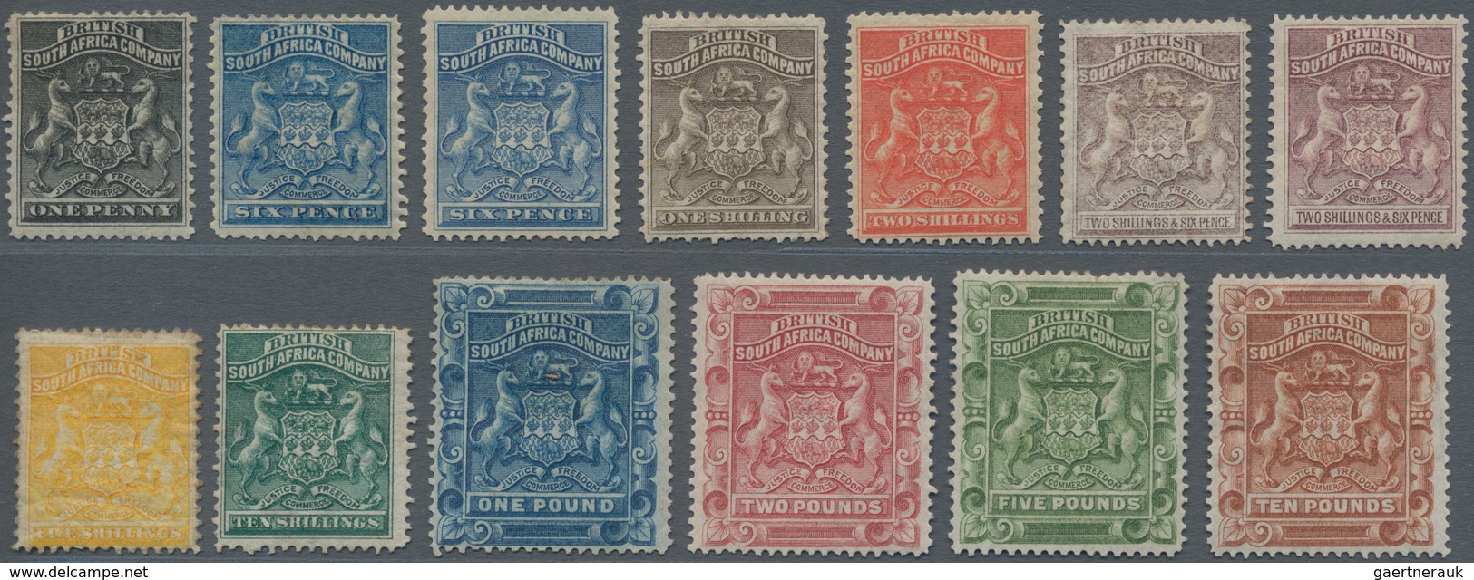 Britische Südafrika-Gesellschaft: 1892-93 Complete Set Of 13 Up To £10, Mounted Mint, The £5 With A - Non Classés