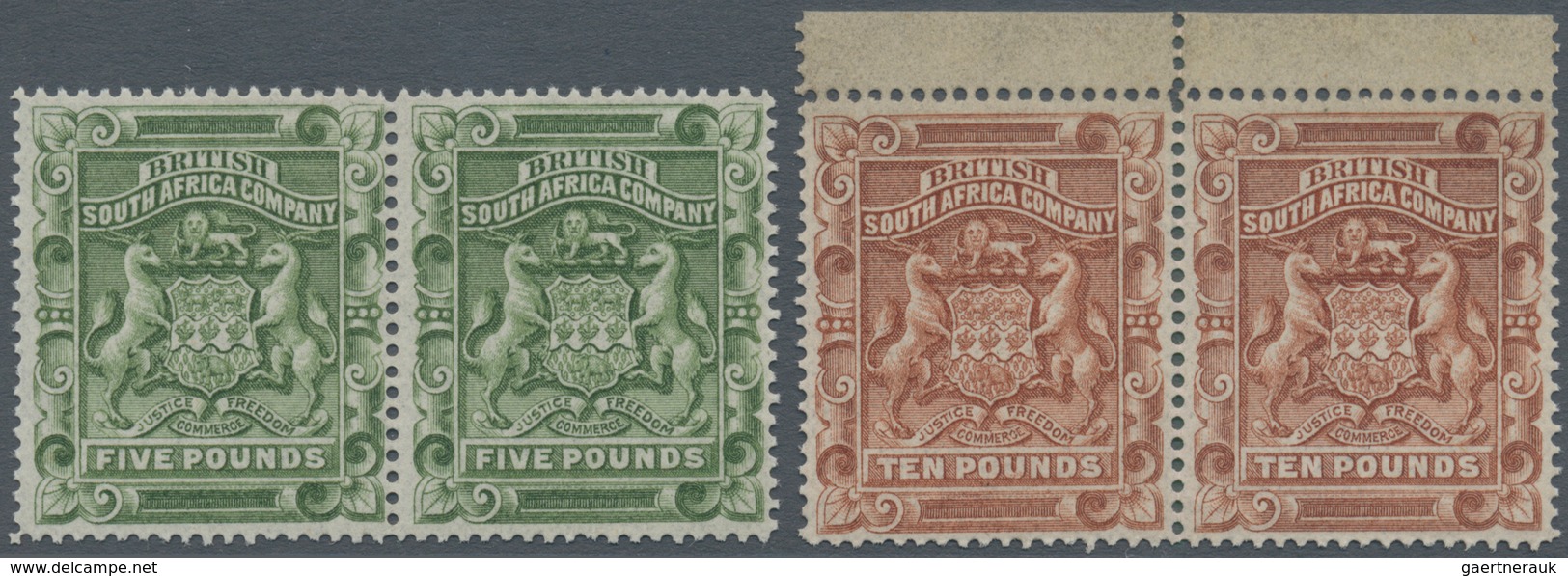Britische Südafrika-Gesellschaft: 1892, £5 Sage-green And £10 Brown, Each As Horiz.pair, Unused No G - Ohne Zuordnung