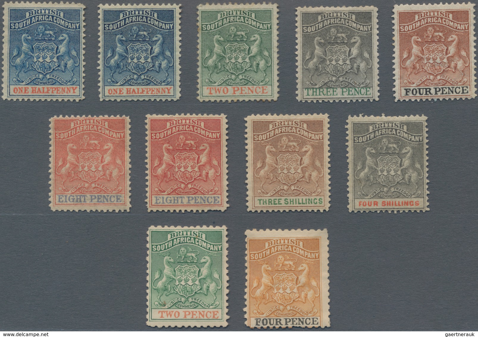 Britische Südafrika-Gesellschaft: 1892-95 'Coat Of Arms' Set Of 9 Up To 4s. Incl. Colour Shades, Plu - Sin Clasificación