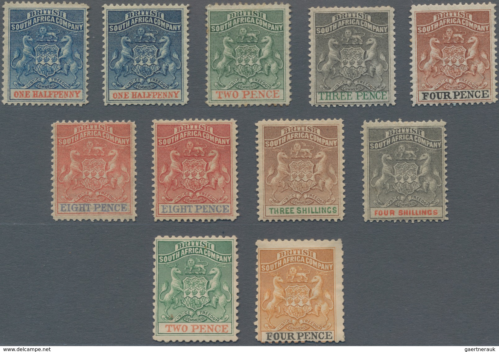 Britische Südafrika-Gesellschaft: 1892-95 'Coat Of Arms' Set Of 9 Up To 4s. Incl. Colour Shades, Plu - Unclassified