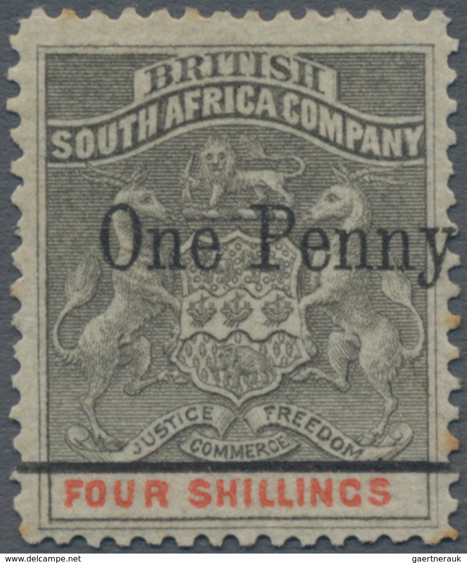 Britische Südafrika-Gesellschaft: 1896 'Matabele Rebellion Provisional' 1d. On 4s. Grey-black & Verm - Unclassified