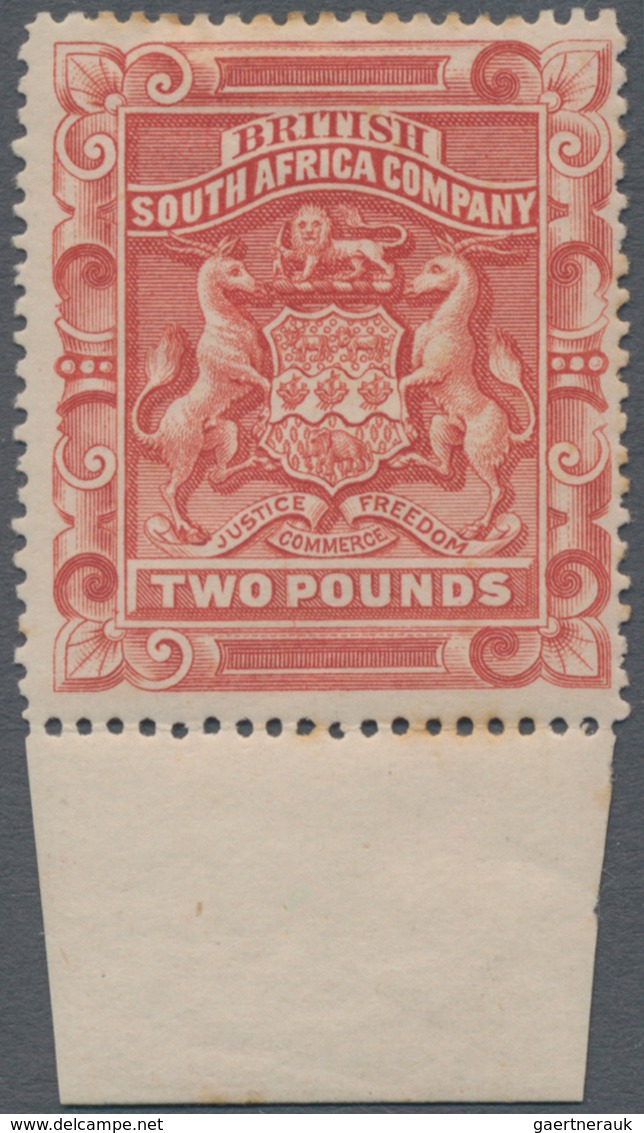 Britische Südafrika-Gesellschaft: 1897 £2 Rosy Red, Bottom Marginal Single, Mounted Mint, Partially - Zonder Classificatie