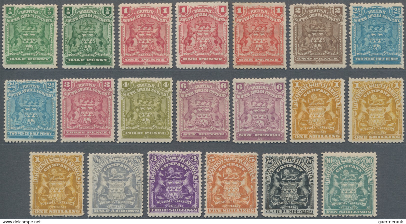 Britische Südafrika-Gesellschaft: 1898-1908 'Coat Of Arms' Short Set Of 20, From ½d. To 10s. Plus Co - Zonder Classificatie