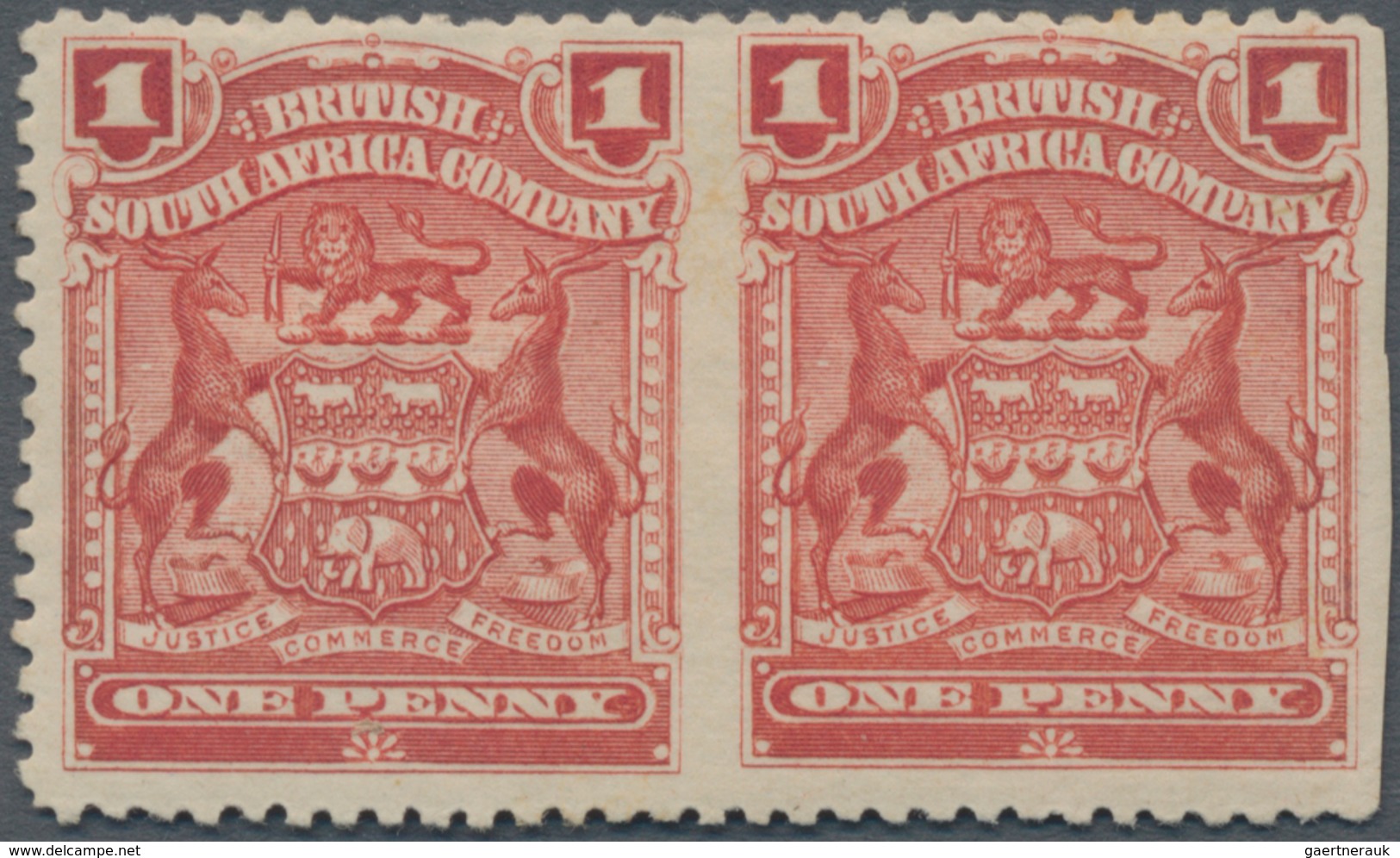 Britische Südafrika-Gesellschaft: 1898-1908 1d. Red Horizontal Pair, Variety IMPERFORATED BETWEEN An - Ohne Zuordnung