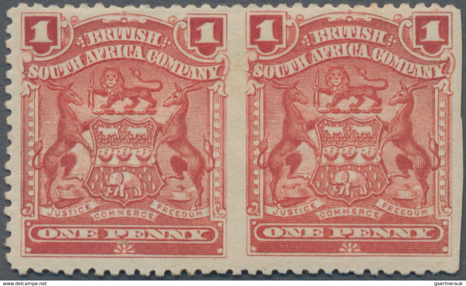 Britische Südafrika-Gesellschaft: 1898-1908 1d. Red Horizontal Pair, Variety IMPERFORATED BETWEEN An - Zonder Classificatie