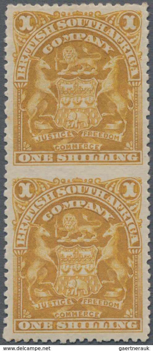 Britische Südafrika-Gesellschaft: 1898-1908 1s. Bistre Vertical Pair, Variety IMPERFORATED BETWEEN, - Ohne Zuordnung