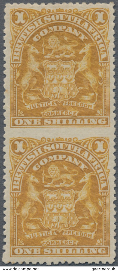 Britische Südafrika-Gesellschaft: 1898-1908 1s. Bistre Vertical Pair, Variety IMPERFORATED BETWEEN, - Unclassified