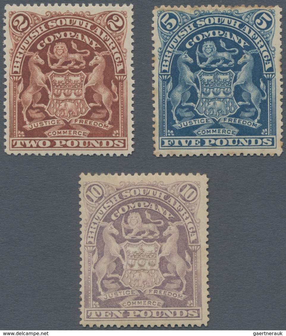Britische Südafrika-Gesellschaft: 1898-1908 'Coat Of Arms' £2 Brown, £5 Blue And £10 Lilac, All Moun - Unclassified
