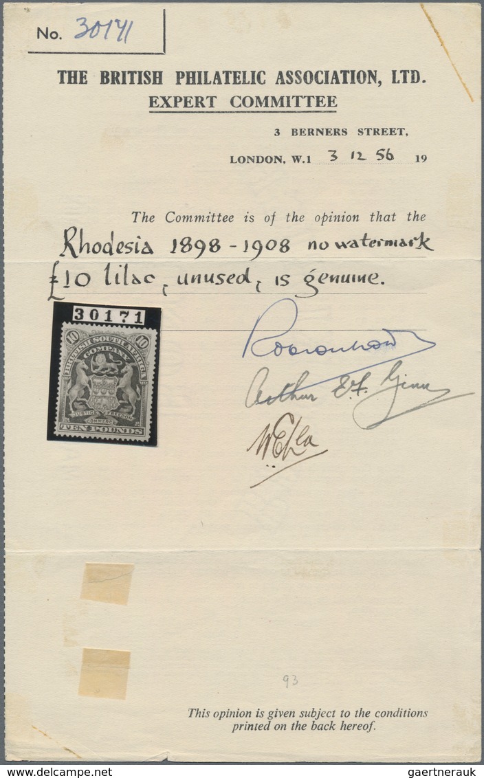 Britische Südafrika-Gesellschaft: 1898-1908 'Coat Of Arms' £2 Brown, £5 Blue And £10 Lilac, All Moun - Ohne Zuordnung