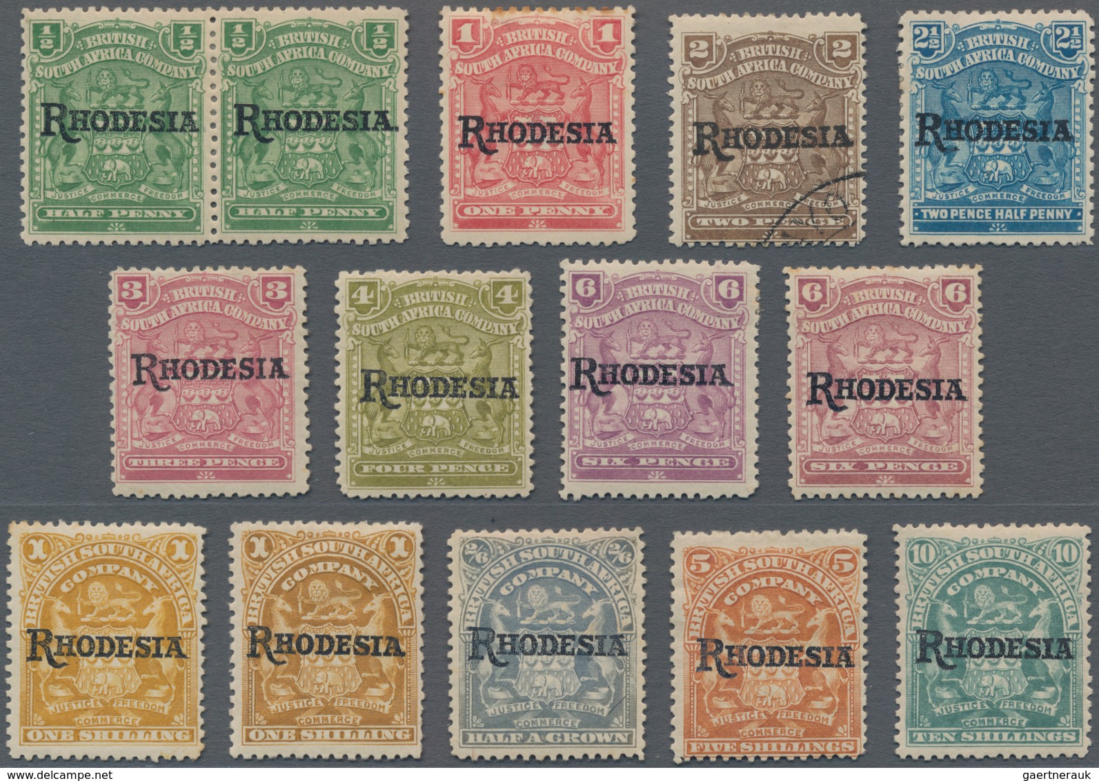 Britische Südafrika-Gesellschaft: 1909-12 Group Of 13 Different Stamps Showing Ovpt. Variety "No Sto - Unclassified