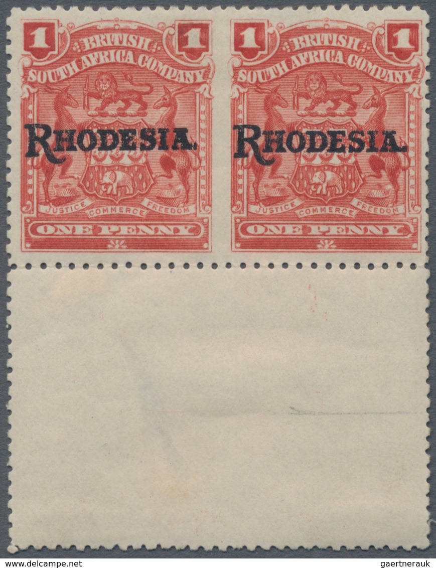 Britische Südafrika-Gesellschaft: 1909-12 1d. Carmine-rose Bottom Marginal Pair, Variety IMPERFORATE - Unclassified