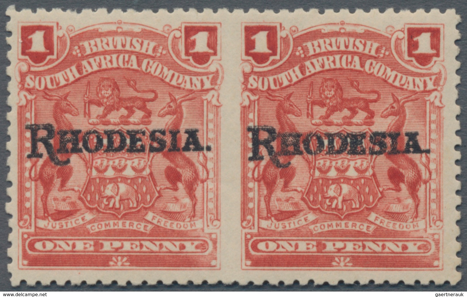 Britische Südafrika-Gesellschaft: 1909-12 1d. Carmine-rose Horizontal Pair, Variety IMPERFORATED BET - Unclassified