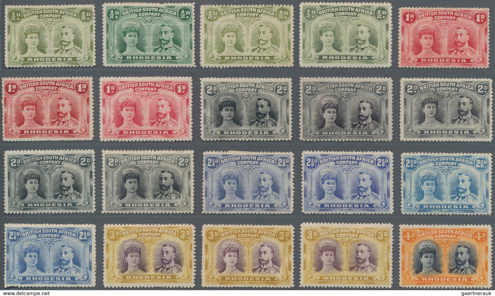 Britische Südafrika-Gesellschaft: 1910-13 'Double Heads': More than complete set of 73 mint stamps,