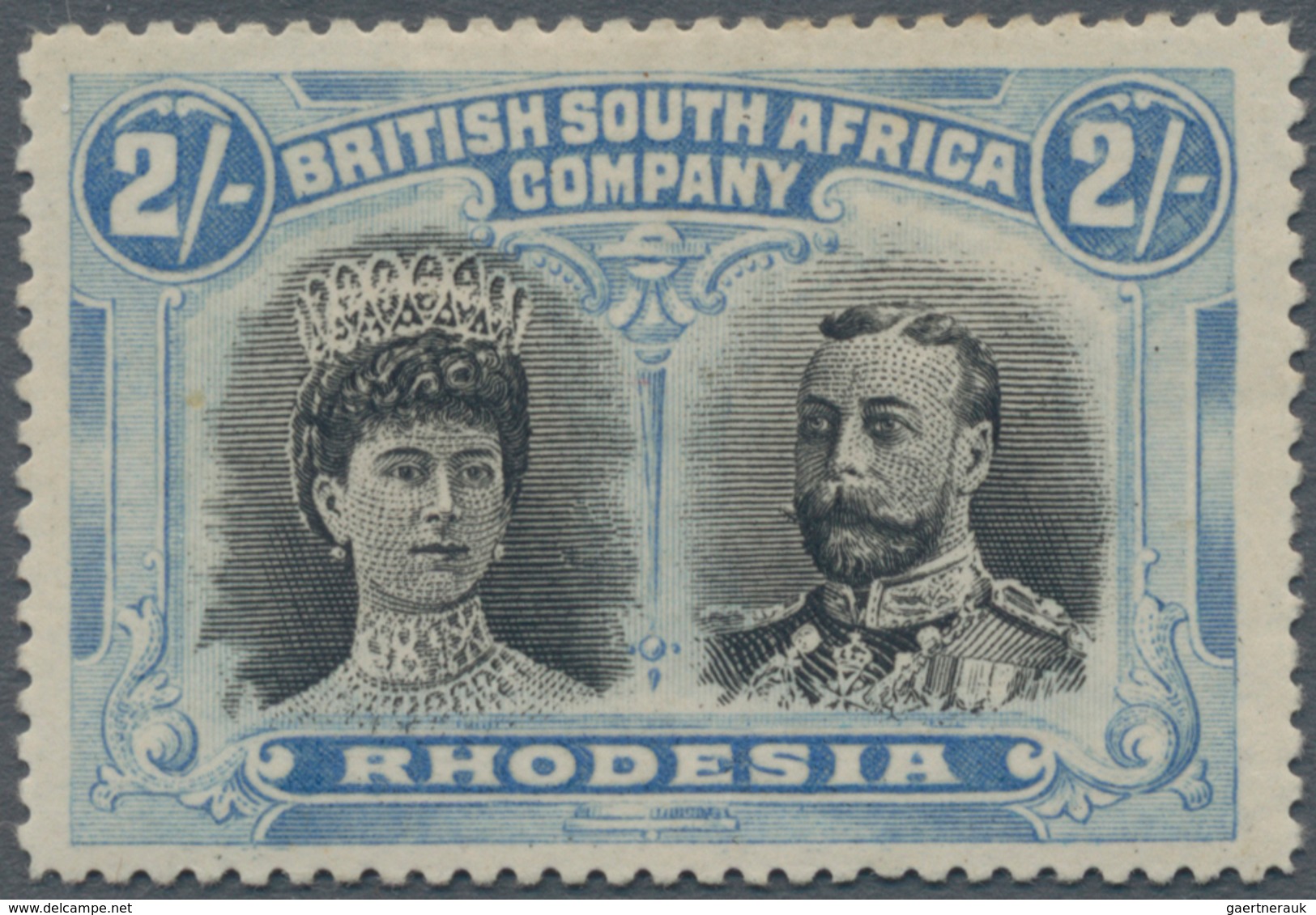 Britische Südafrika-Gesellschaft: 1910-13 'Double Head' 2s. Black & Dull Blue, PERFORATED 15 All Rou - Unclassified