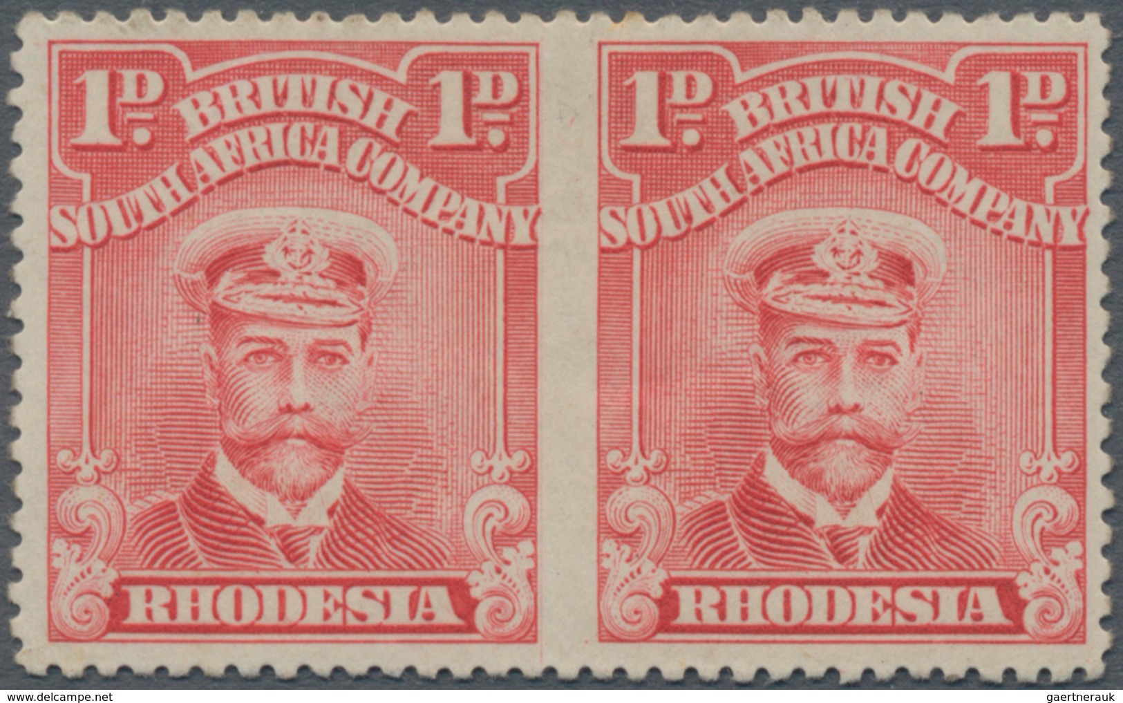 Britische Südafrika-Gesellschaft: 1913-19 KGV. 1d. Rose-red, Perf 15, Horizontal Pair IMPERFORATED B - Ohne Zuordnung