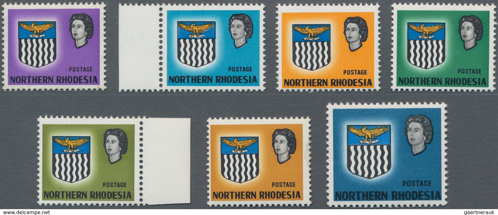 Nord-Rhodesien: 1963 'Arms' Set Of Seven All With Variety "VALUE OMITTED", Including The Rare ½d., 1 - Noord-Rhodesië (...-1963)