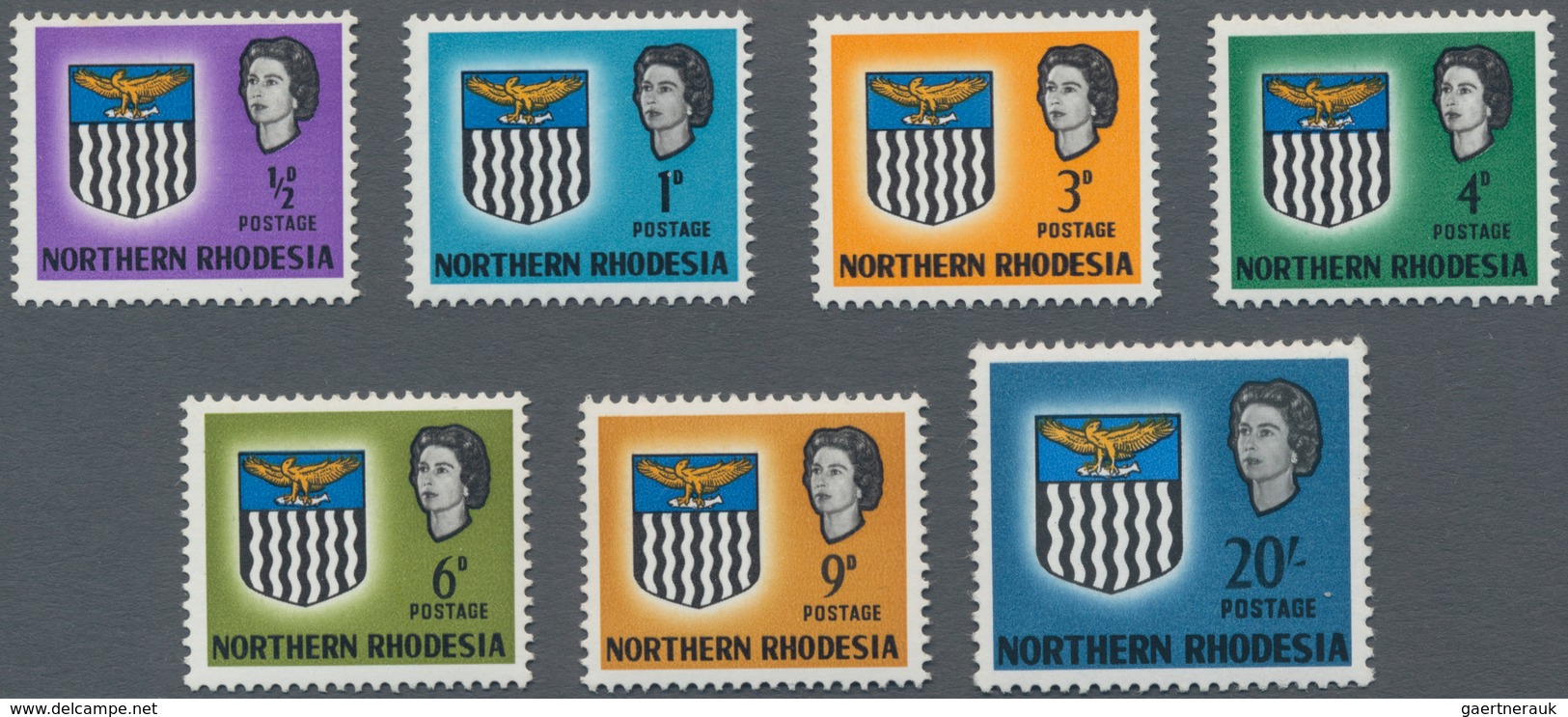 Nord-Rhodesien: 1963 'Arms' Set Of Seven All With Variety "VALUE OMITTED", Including The Rare ½d., 1 - Noord-Rhodesië (...-1963)