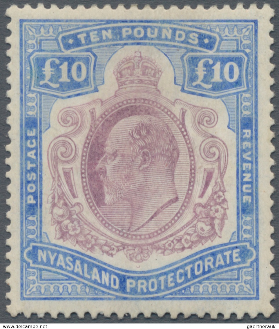 Nyassaland: 1908-11 KEVII. £10 Purple & Ultramarine, Mint Lightly Hinged, Lightly Faded Colours But - Nyasaland