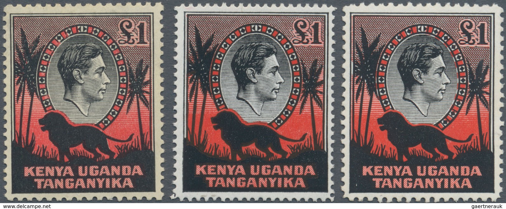 Ostafrikanische Gemeinschaft: 1938/1954, KGVI Pictorial Definitive £1 Black/red 'lion' Three Differe - British East Africa