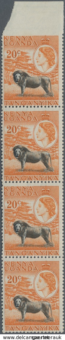 Ostafrikanische Gemeinschaft: 1954 'Lion' 20c. Black & Orange, Top Marginal Vertical Strip Of Four, - British East Africa
