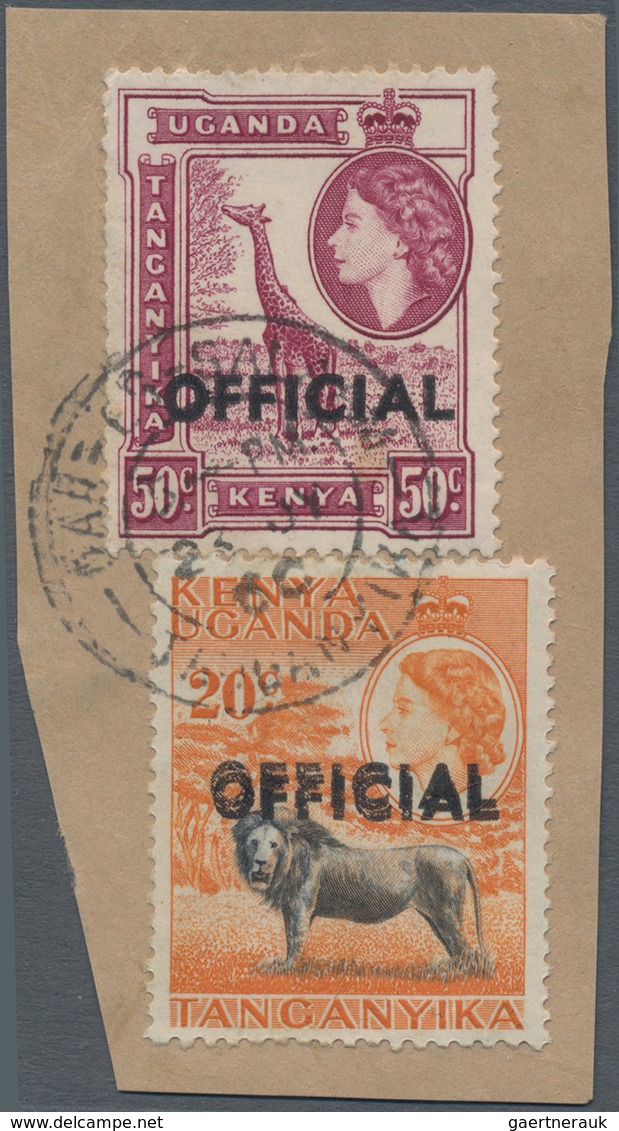 Ostafrikanische Gemeinschaft - Dienstmarken: 1959 'Lion' 20c. Black & Orange, Variety "OVERPRINT DOU - British East Africa