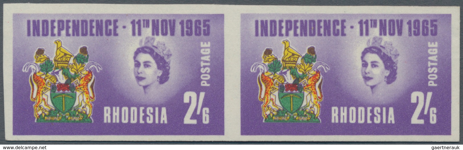 Rhodesien: 1965 'Independence' 2s6d. Horizontal Pair IMPERFORATED, Mint Never Hinged, Fresh And Very - Otros & Sin Clasificación