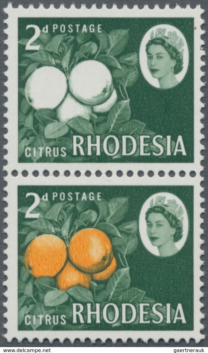 Rhodesien: 1966 'Oranges' 2d. With Variety "YELLOW-ORANGE OMITTED", In Vertical Pair With Normal, Mi - Andere & Zonder Classificatie