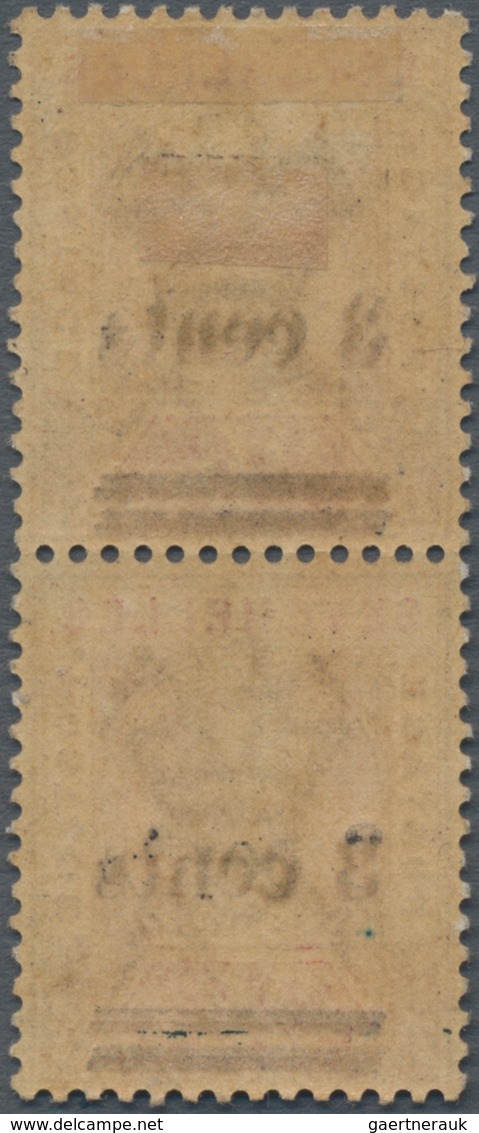 Seychellen: 1901 QV 3c. On 36c. Brown & Carmine Vertical Pair, Variety "OVERPRINT INVERTED" On Both - Seychellen (...-1976)